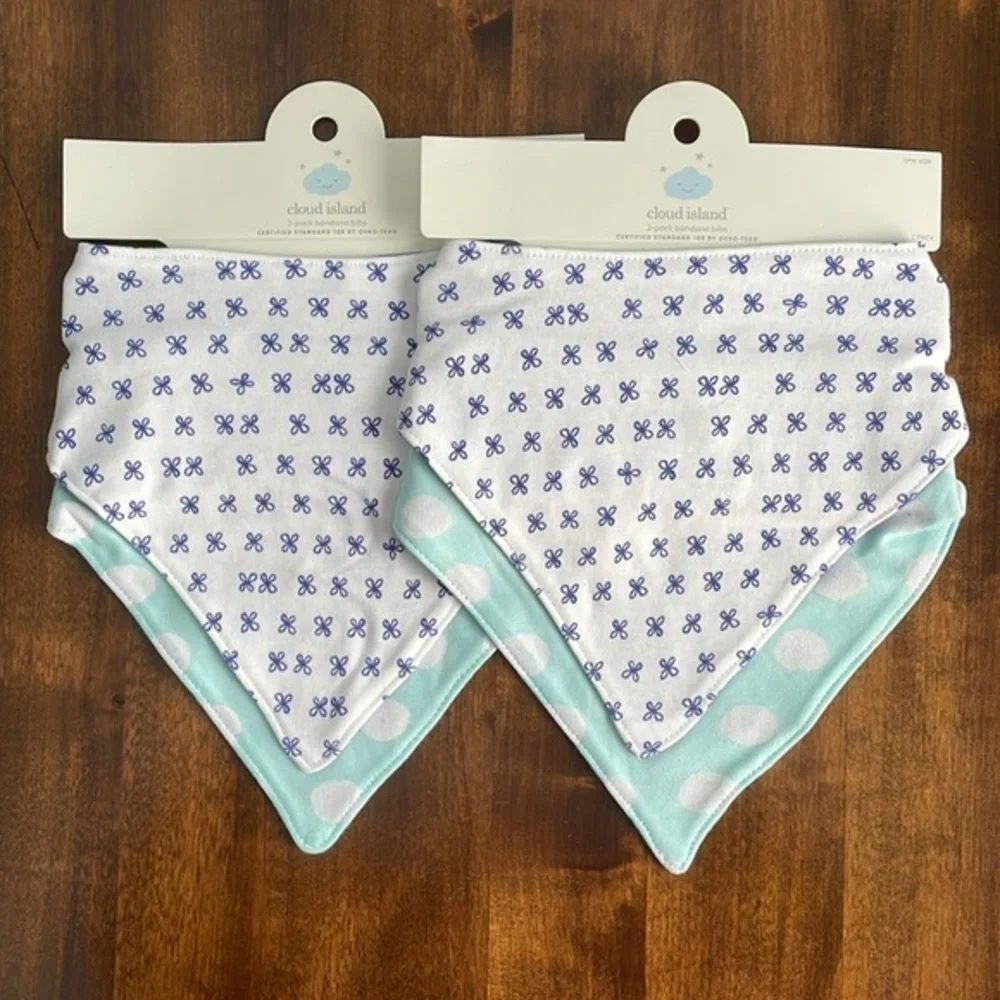 Bandana Bibs Cloud Island Dark and Light Blue Baby Infant - 4‎ bibs